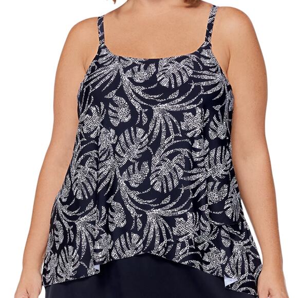 Island Escape Women’s Cape Town Tankini Swimsuit Top Black White Size 24 W - Picture 1 of 2
